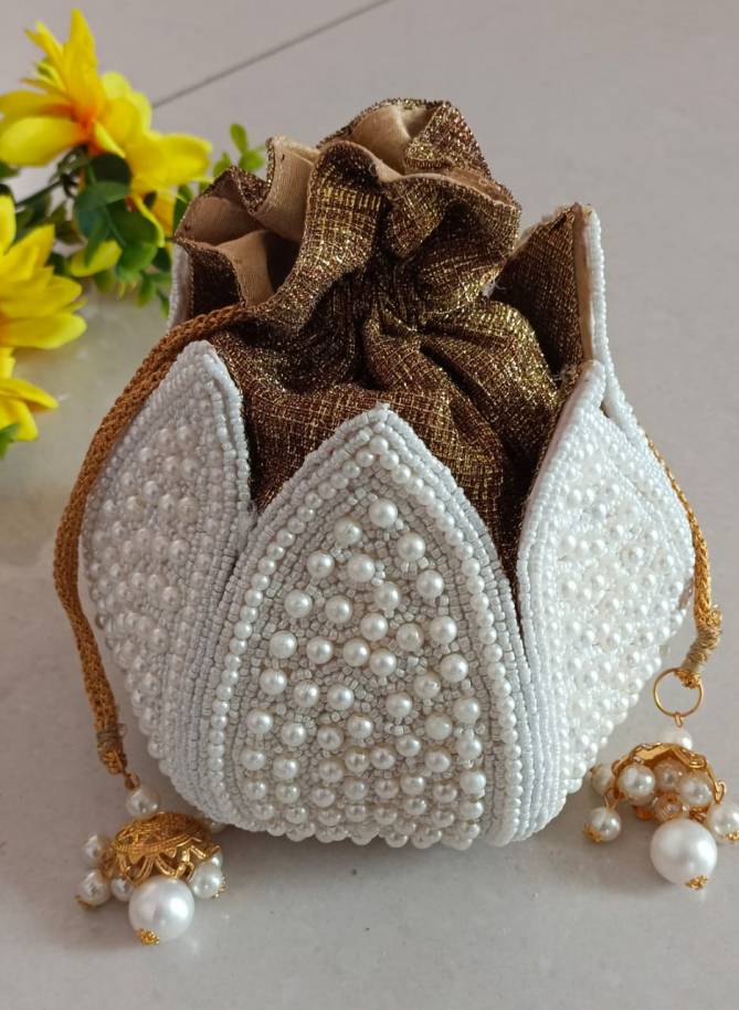 Ethnic Embroidered Pearl Lotus Shaped Potlies
